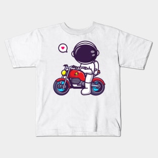 Cute Astronaut Riding Motorcycle Cartoon Kids T-Shirt